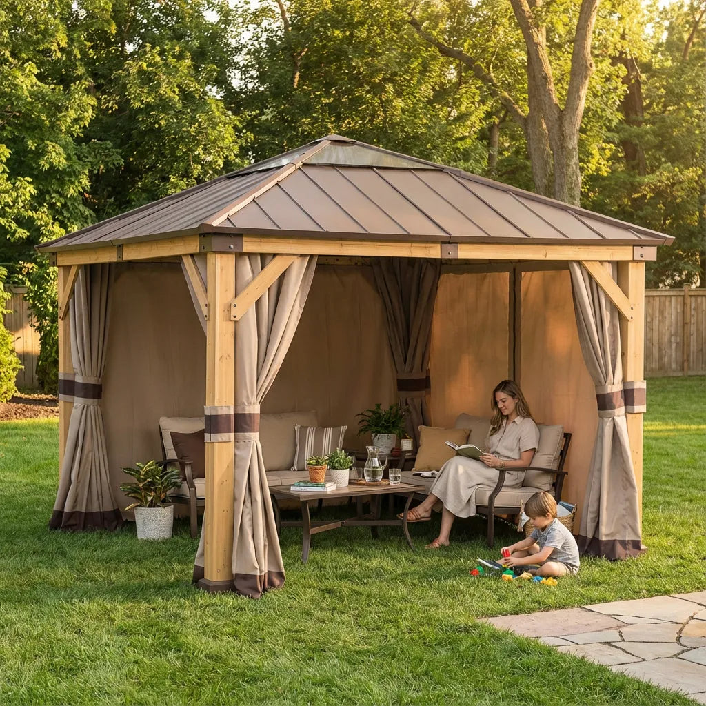 SUNJOY Replacement Curtains for 9 ft. Γ 9 ft. Wood-Framed Gazebos