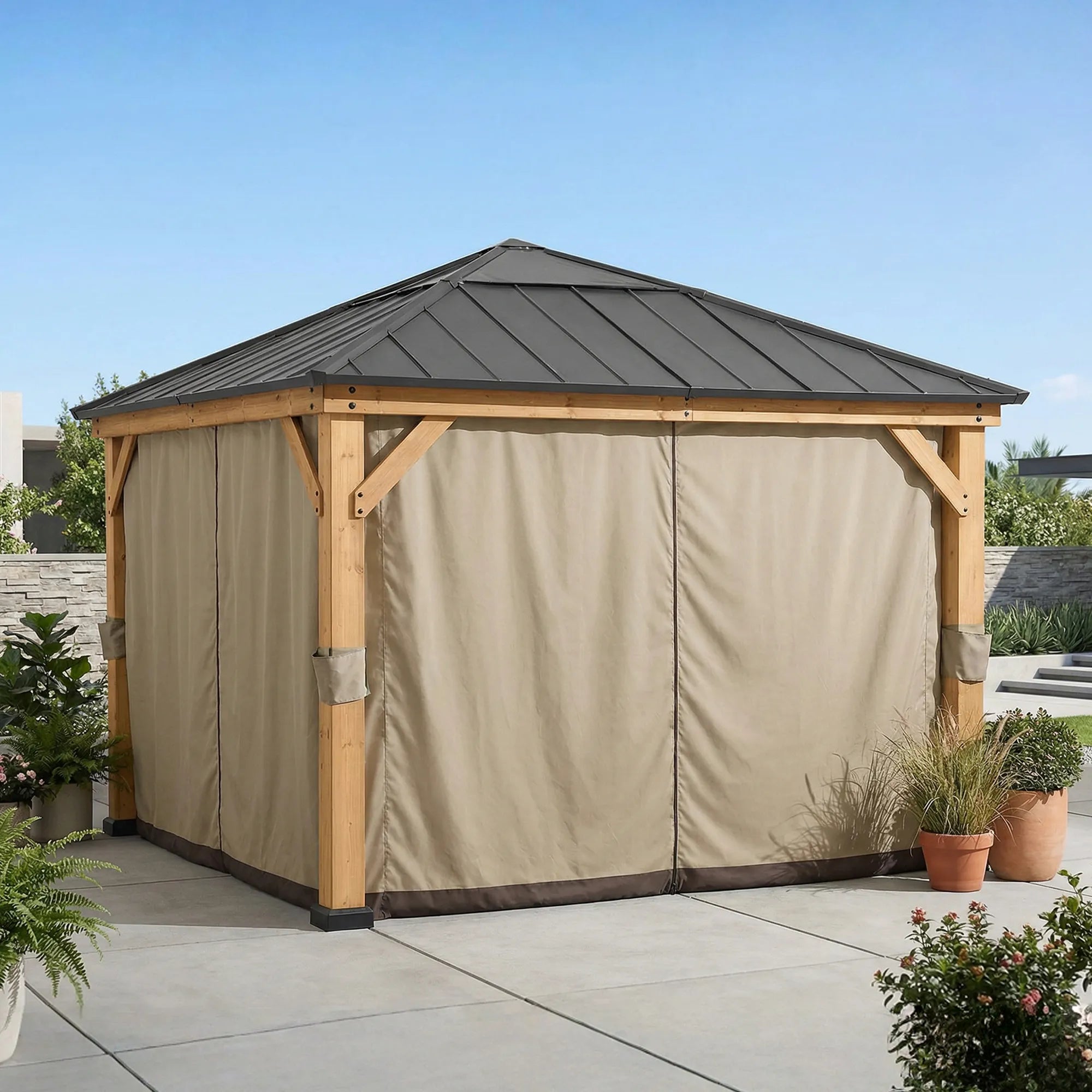 SUNJOY Replacement Curtains for 9 ft. Γ 9 ft. Wood-Framed Gazebos