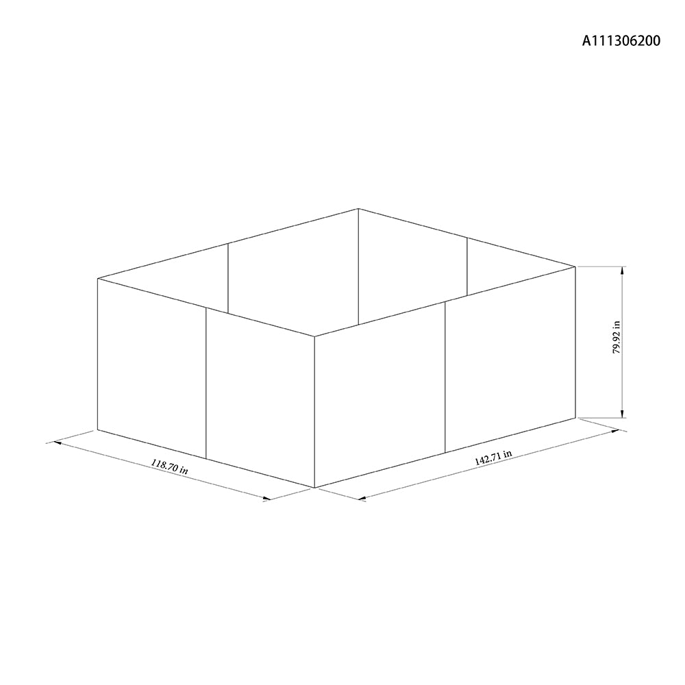 A simple line drawing of a rectangular open-top container or box with dimension arrows and measurements labeled 79.02 in height