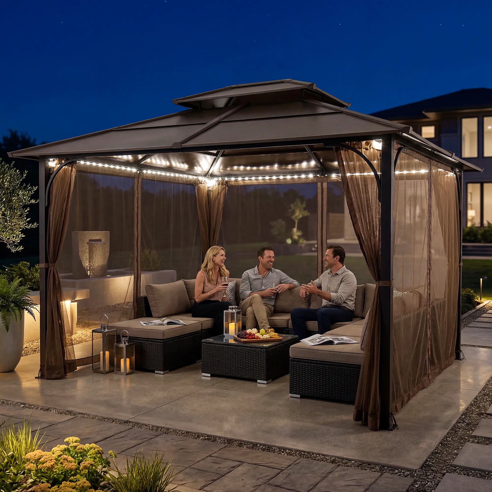 SUNJOY Mosquito Netting for 10x12 Hardtop Gazebo with White LED Lights