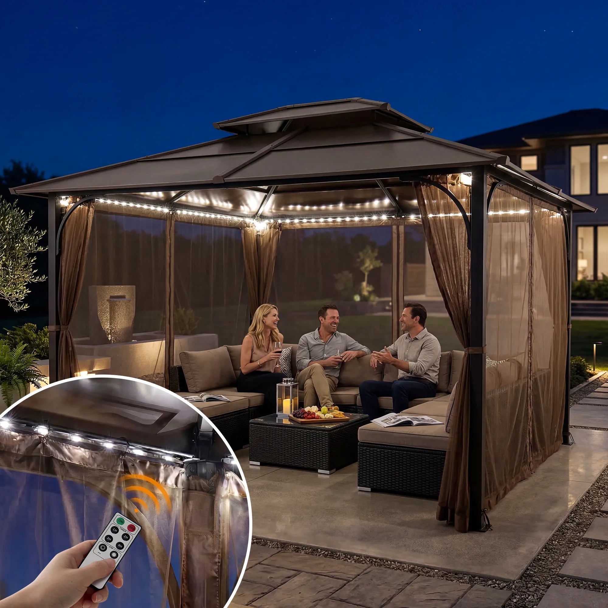 SUNJOY Mosquito Netting for 10x12 Hardtop Gazebo with White LED Lights