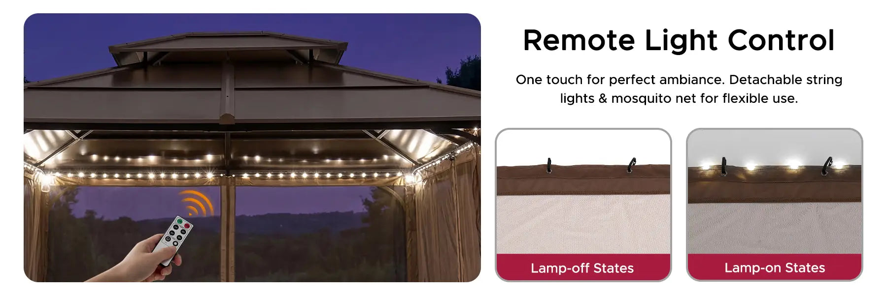 SUNJOY Mosquito Netting for 10x12 Hardtop Gazebo with White LED Lights