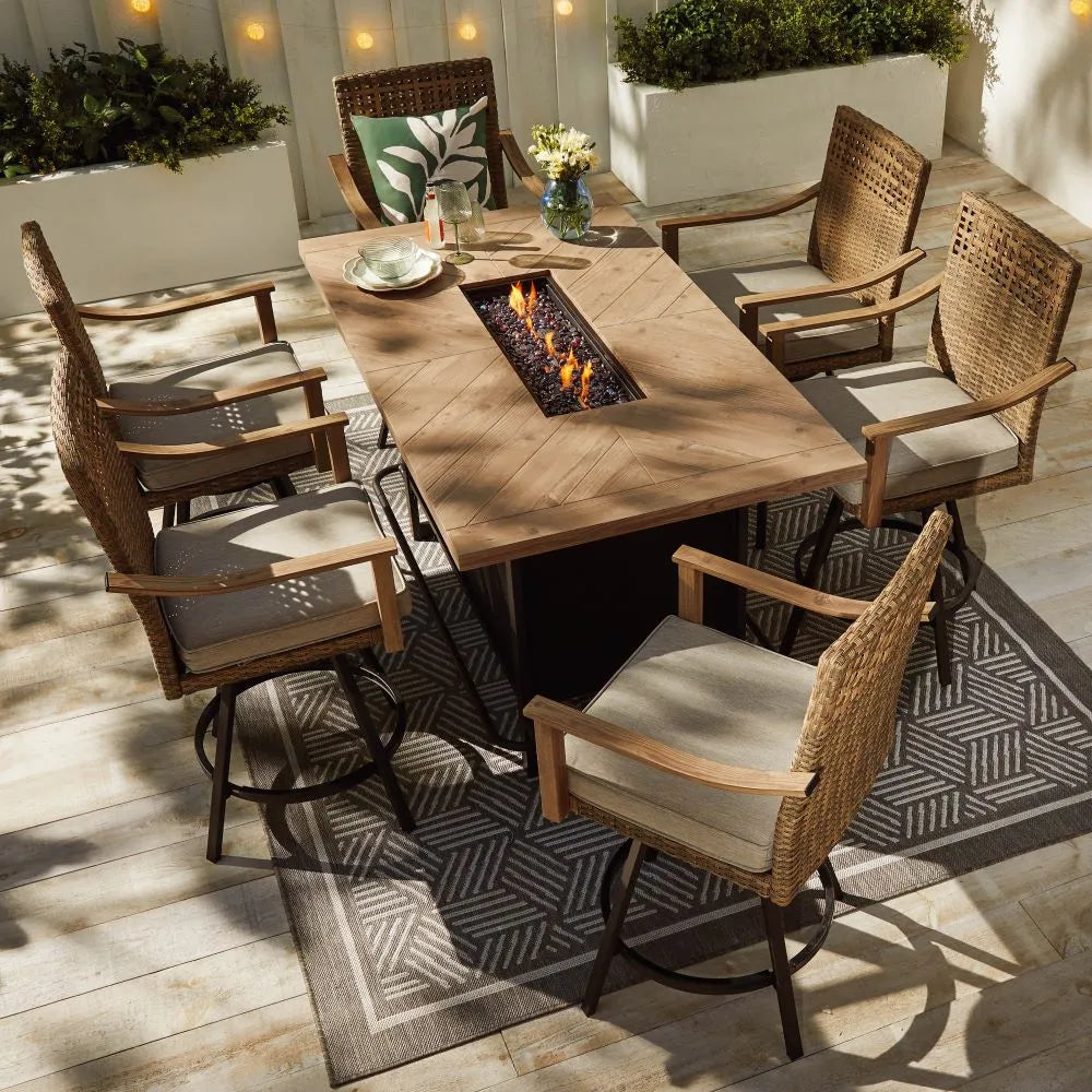 CANVAS Granville Fire Outdoor Dining Set with Water/Stain/Fade-resistant  Cushions, 7-pc