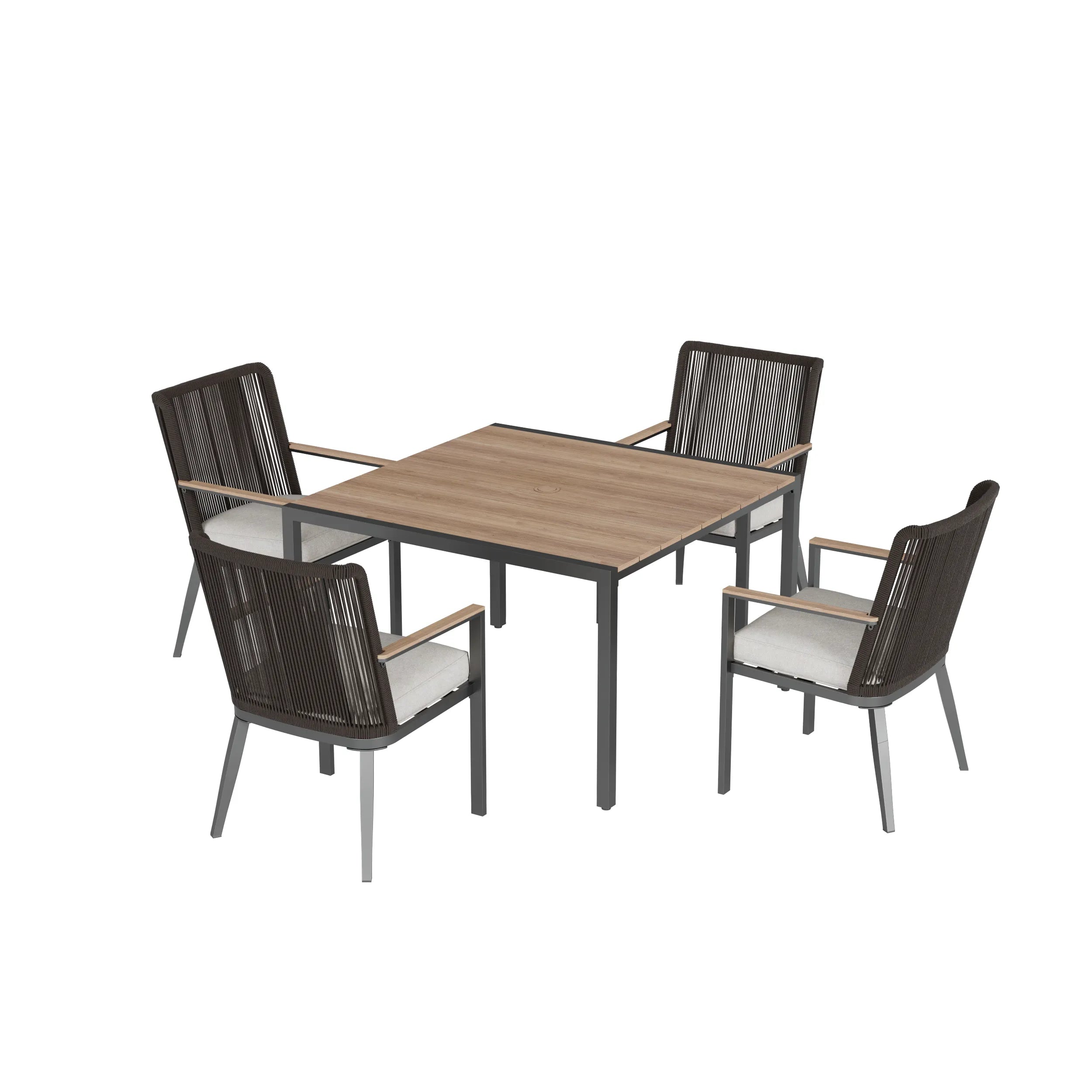 allen + roth Ashford 5 -Piece Brown Wicker Patio Dining Set Steel Square Table with 4 Cream Cushions Stationary Chairs
