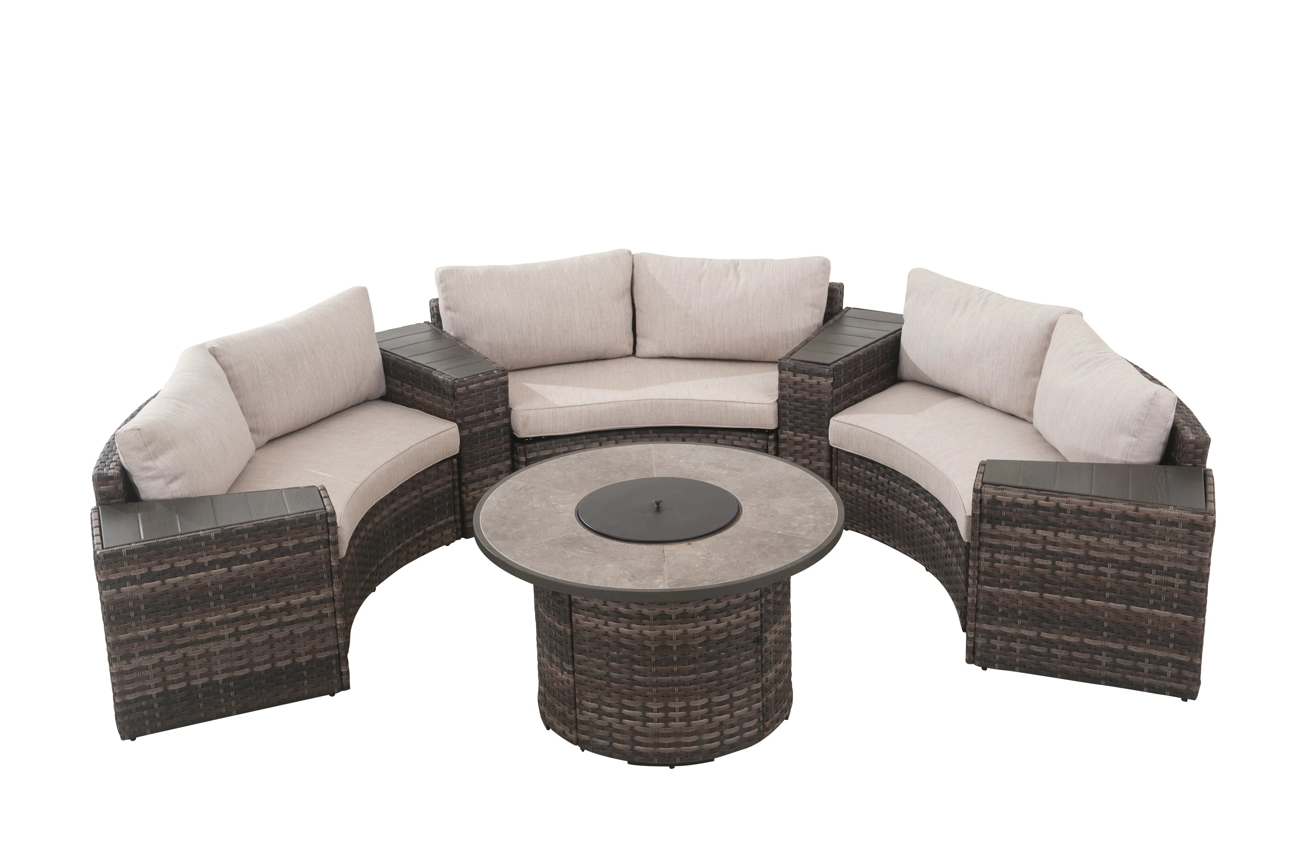 Sunjoy Dorset Outdoor/Patio Conversation Sectional Set w/Fire Pit Table, 8-pc