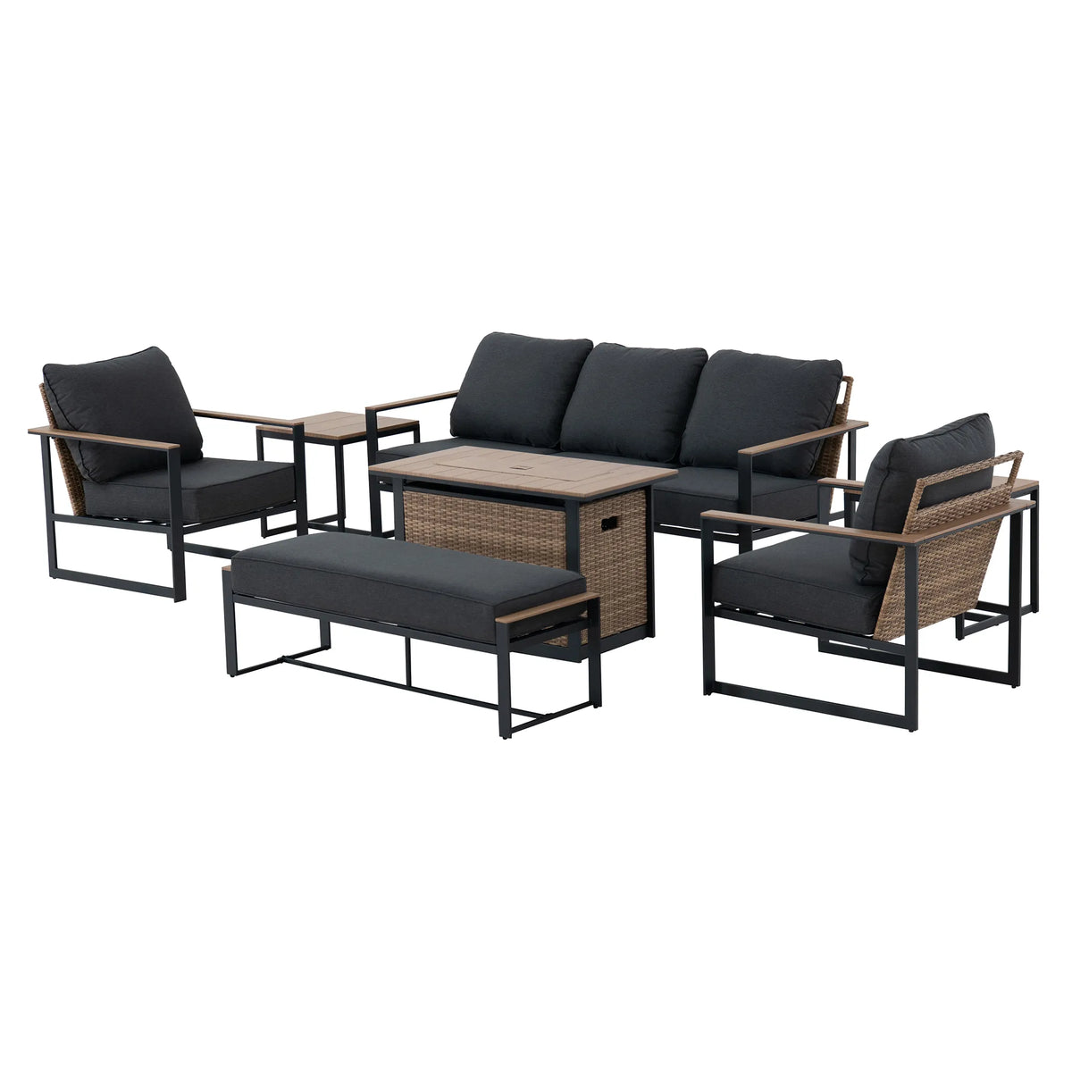 allen + roth Dorsey 7 -Piece Rattan Patio Sofa Conversation Set with G