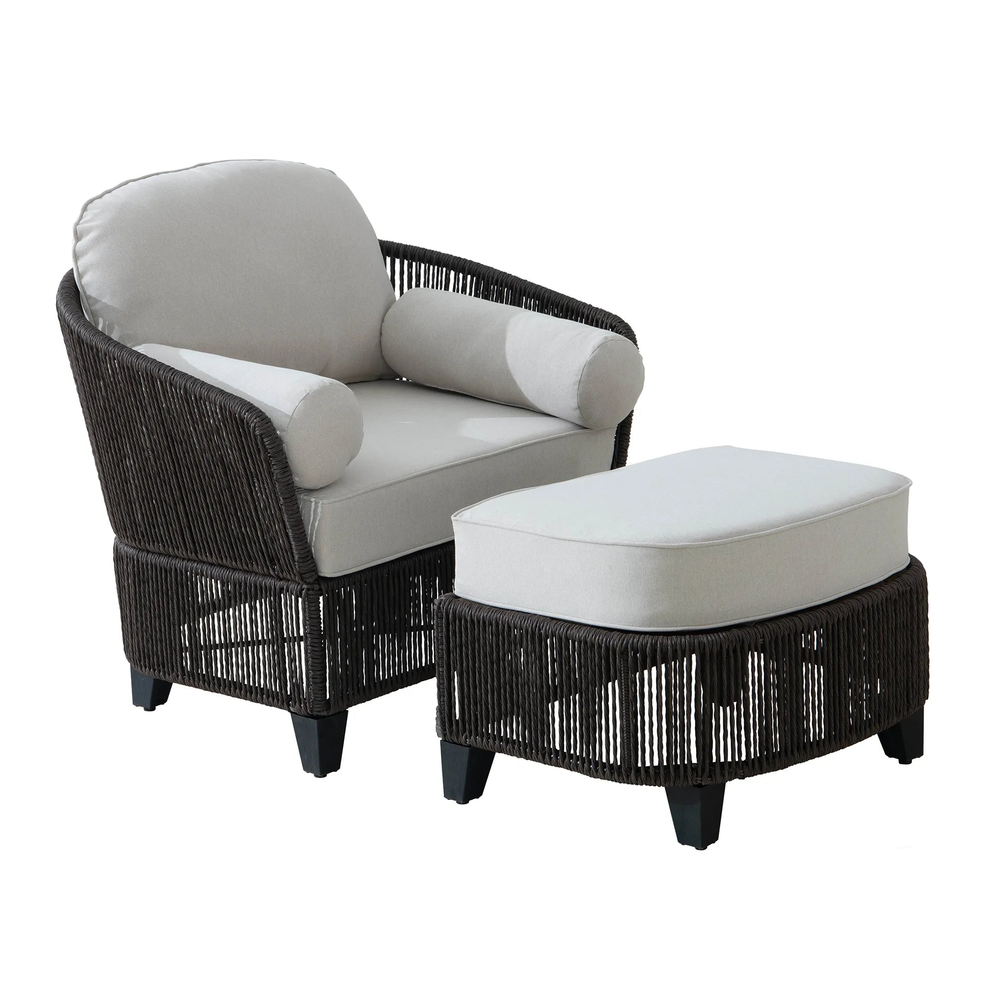 allen + roth Ashford Rattan Brown Steel Frame Stationary Conversation Chair with Cream Cushioned Seat