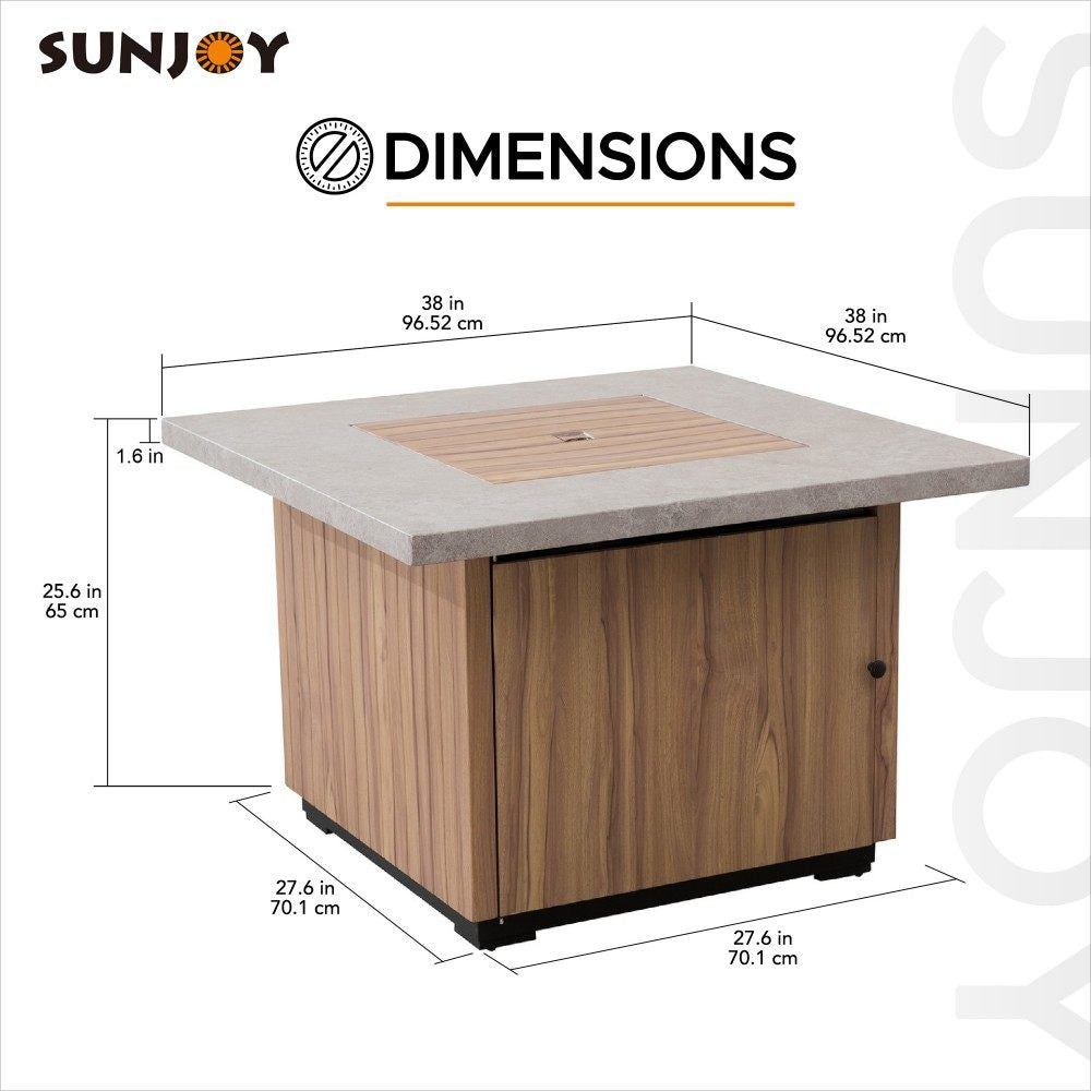 SUNJOY 38 Inch Outdoor Patio Propane Firepit Table with Lava Rocks.