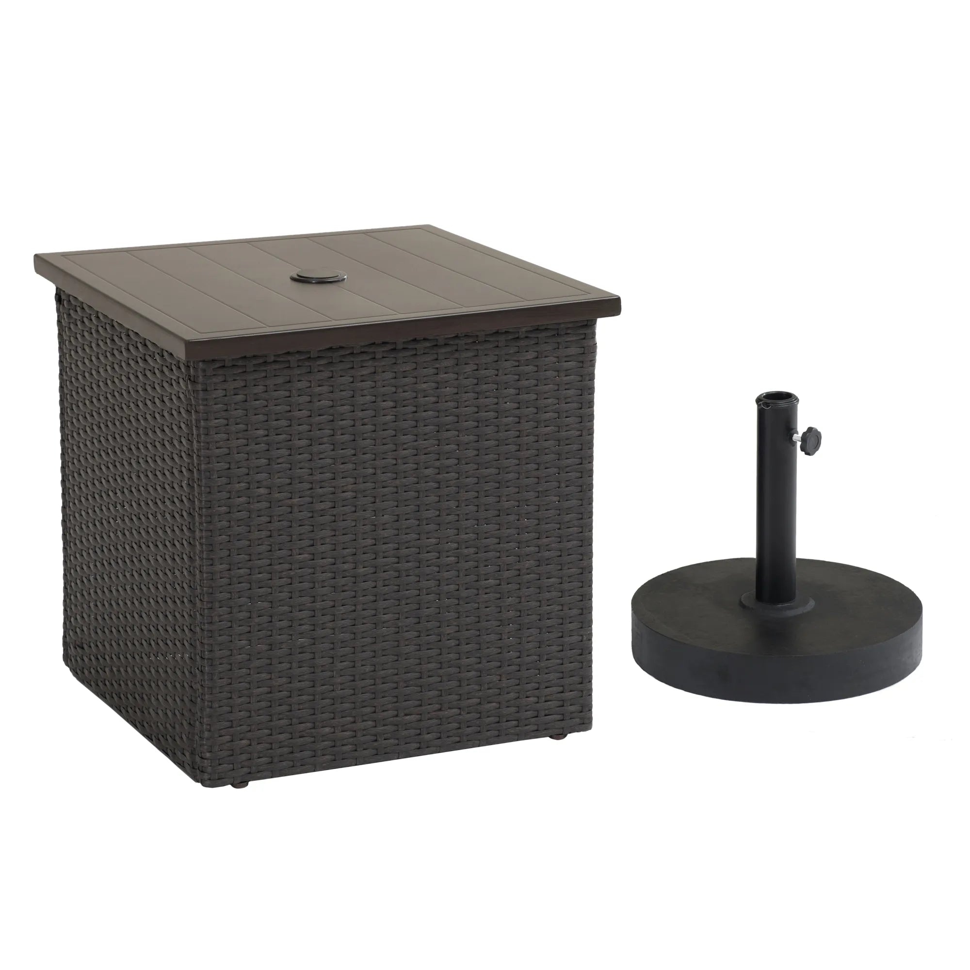SUNJOY Outdoor Umbrella Stand Side Table with Patio Table Base β Brown