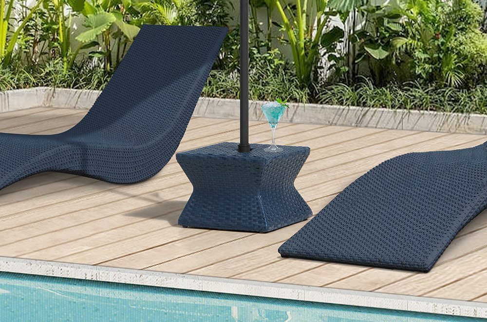 SUNJOY 16 Inch Wicker & Aluminum Small Patio Umbrella Table