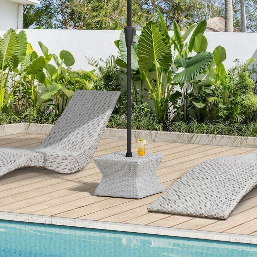 Sunjoy 16 in. Square Outdoor Wicker Side Table with Umbrella Hole, Grey