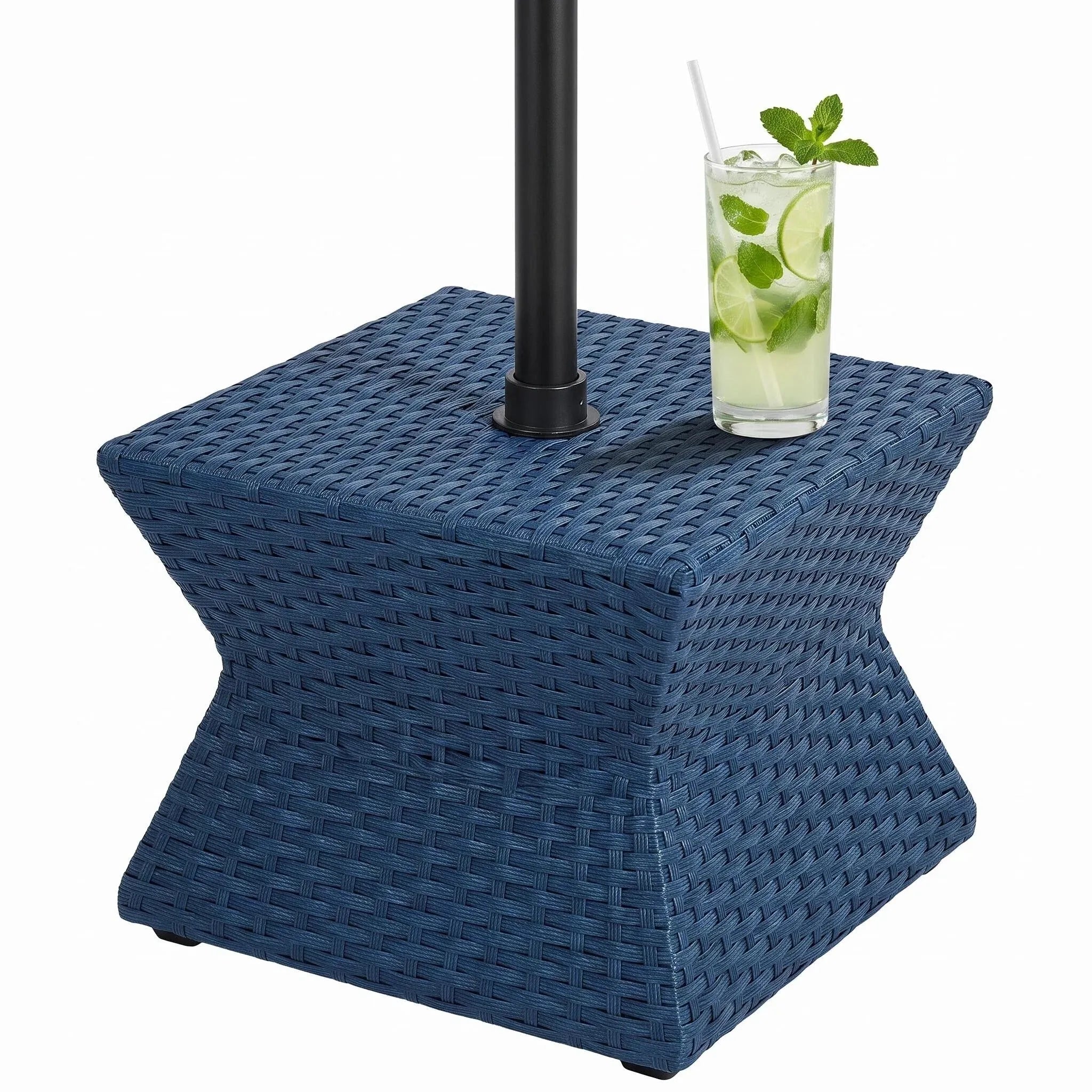 Wicker & Aluminum Small Patio Umbrella Table 16'' - Navy