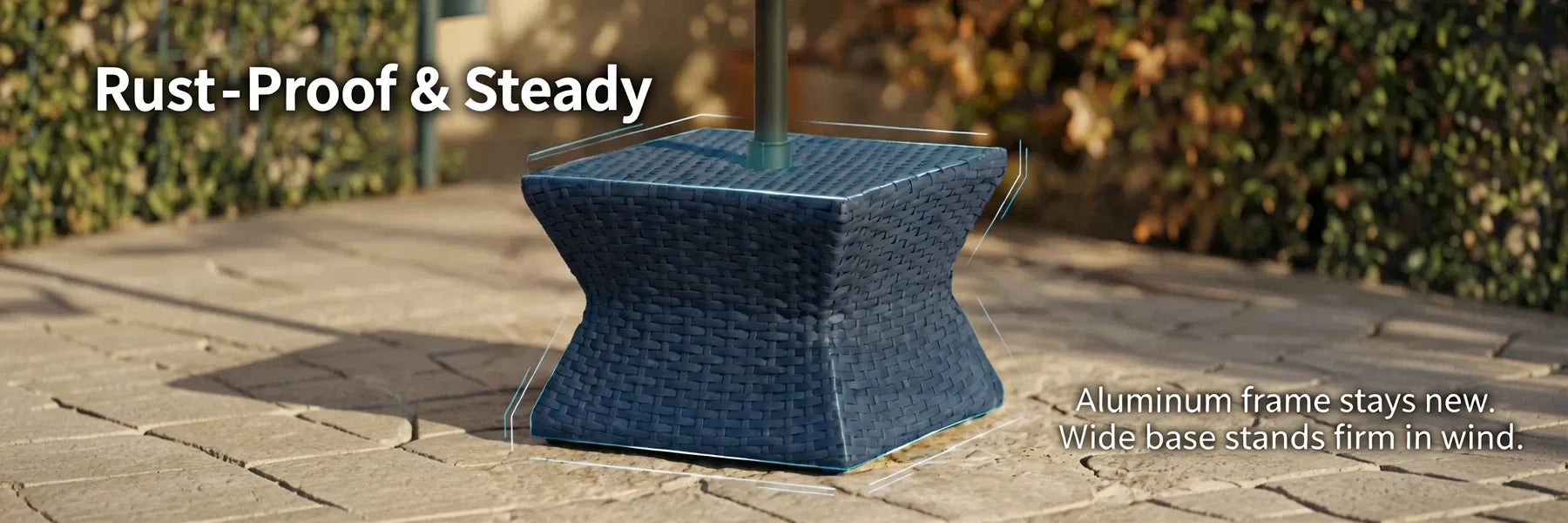 SUNJOY 16 Inch Wicker & Aluminum Small Patio Umbrella Table - Navy