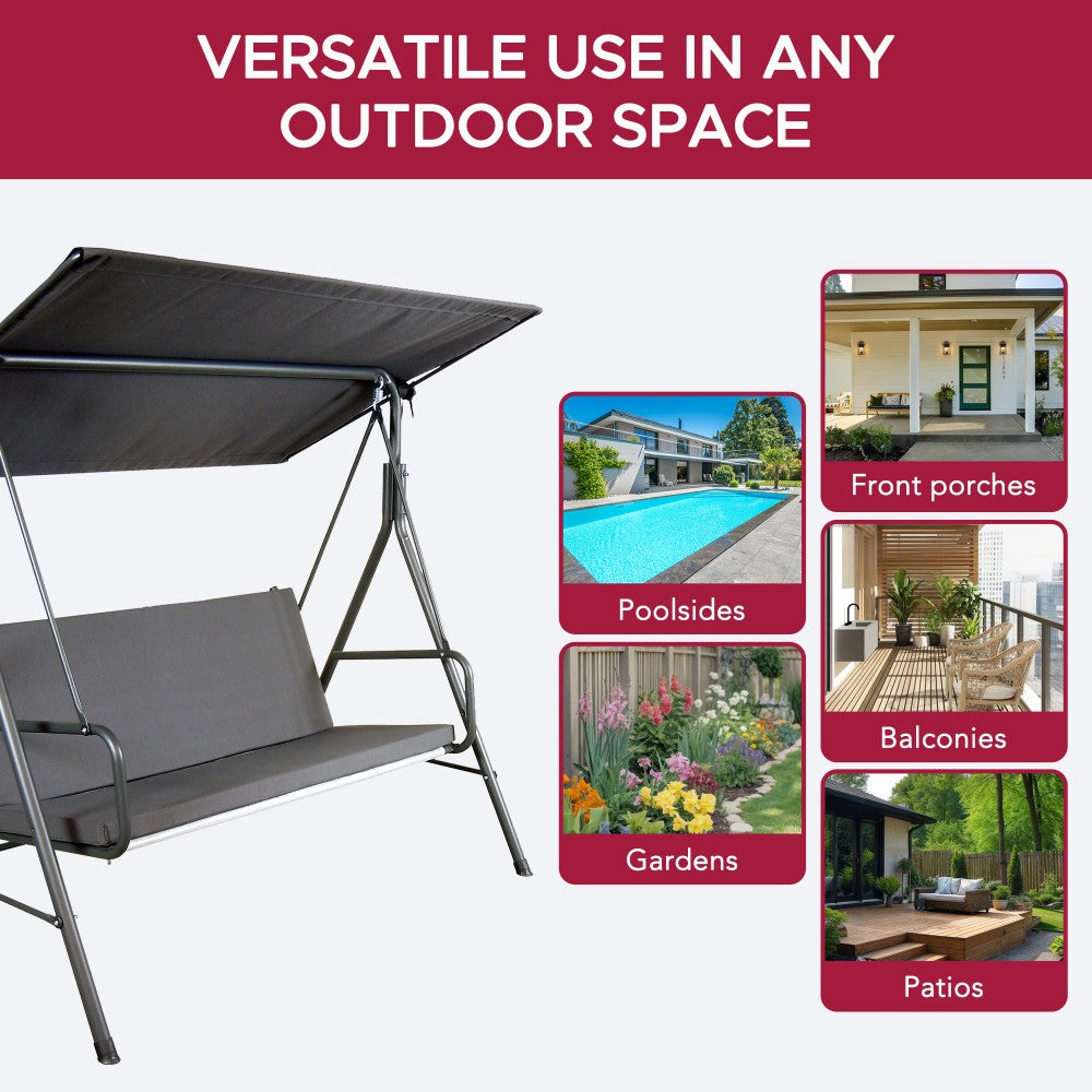 SUNJOY 2-Seat Outdoor Porch Swing with Adjustable Canopy and Removable Cushion - Gray