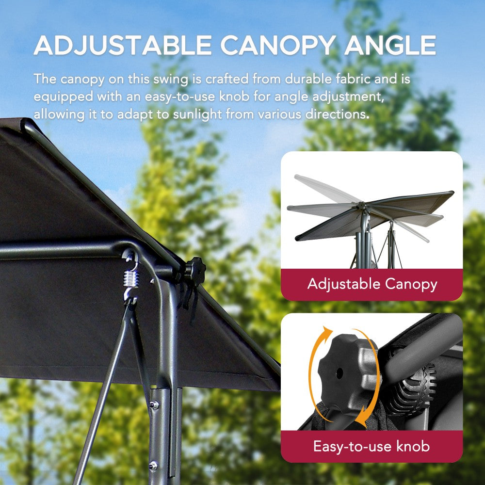 SUNJOY 2-Seat Outdoor Porch Swing with Adjustable Canopy and Removable Cushion - Gray