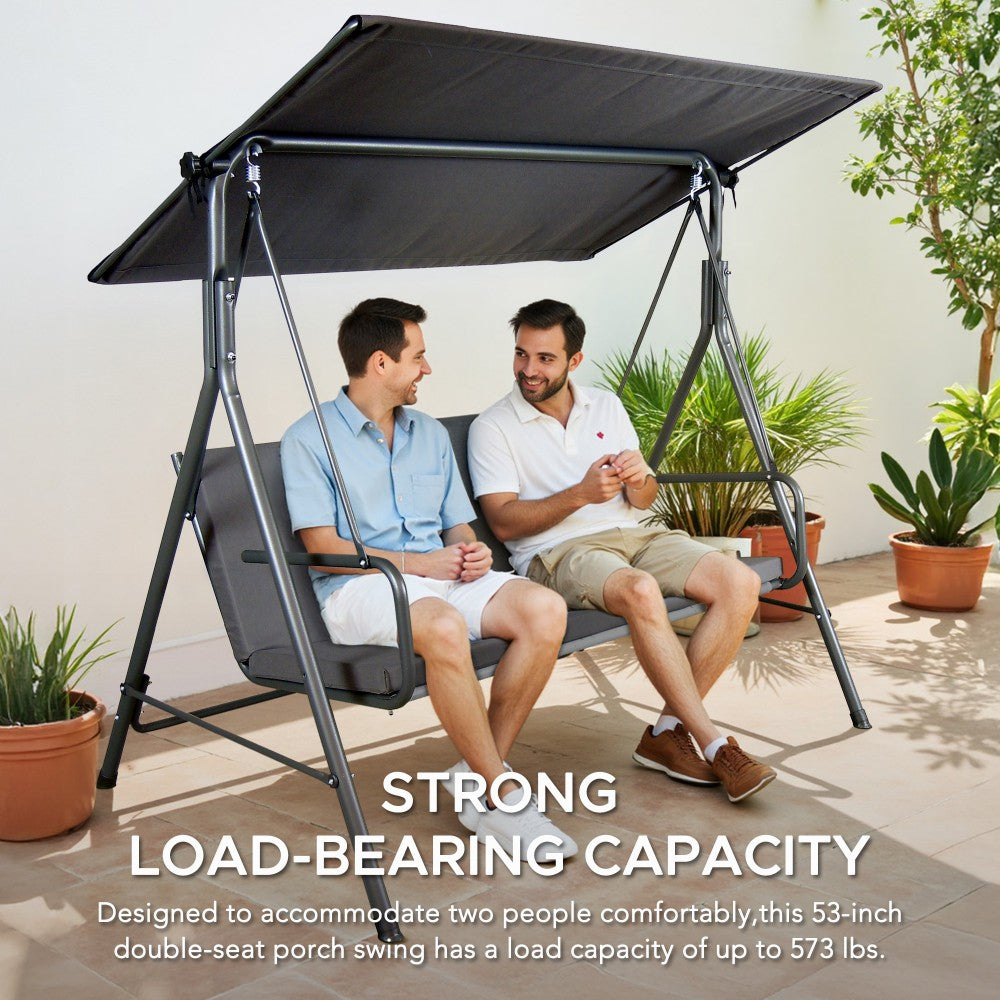 SUNJOY 2-Seat Outdoor Porch Swing with Adjustable Canopy and Removable Cushion - Gray