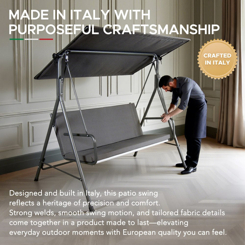 SUNJOY 2-Seat Italian-Made Patio Swing Chair with Adjustable Canopy and Cushions – Gray