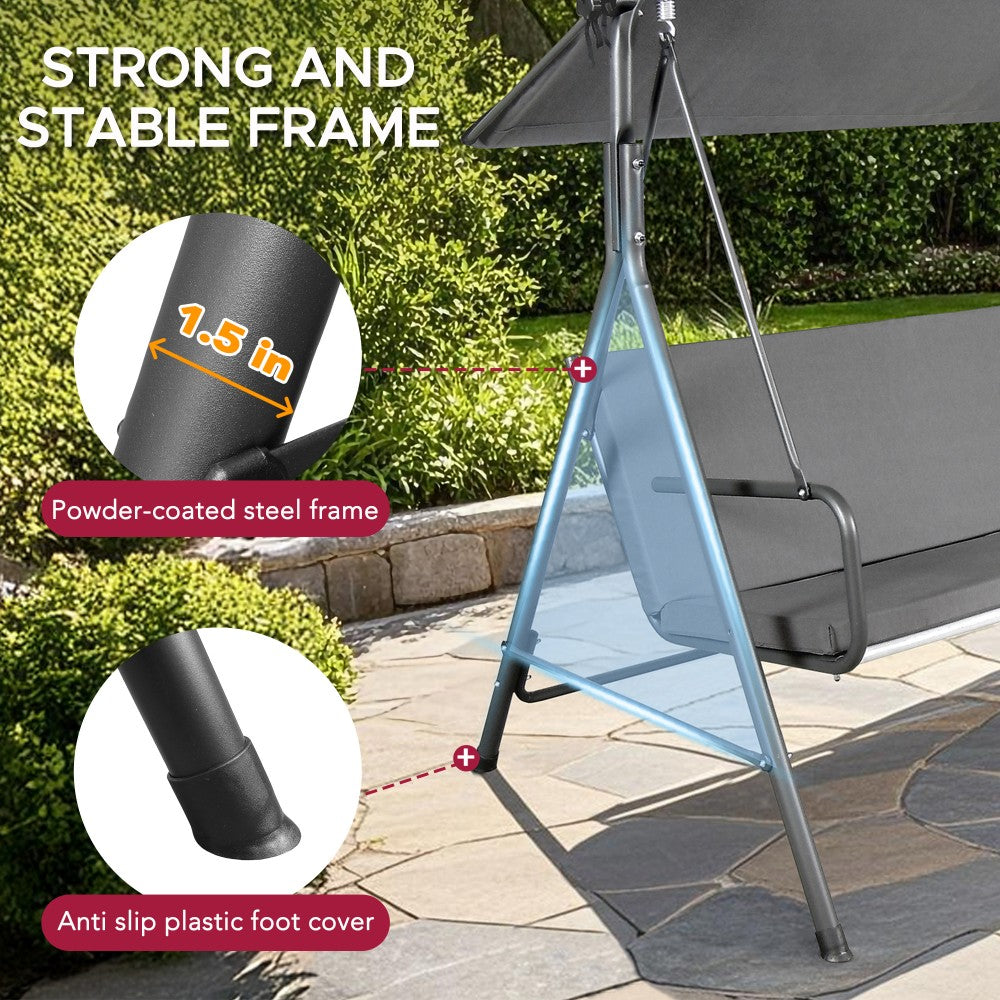 SUNJOY 2-Seat Outdoor Porch Swing with Adjustable Canopy and Removable Cushion - Gray