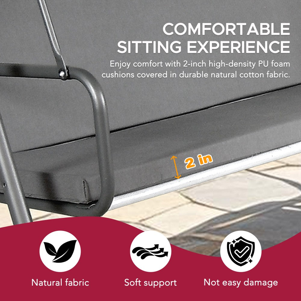 SUNJOY 2-Seat Outdoor Porch Swing with Adjustable Canopy and Removable Cushion - Gray