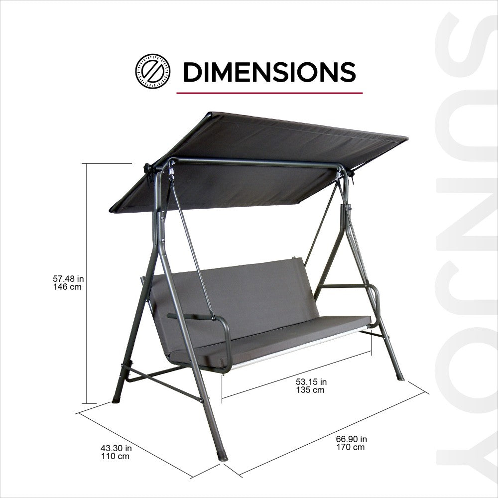 SUNJOY 2-Seat Outdoor Porch Swing with Adjustable Canopy and Removable Cushion - Gray