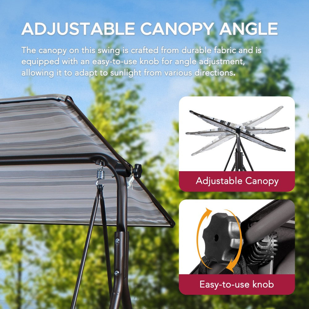 SUNJOY 2-Seat Outdoor Porch Swing with Adjustable Canopy and Removable Cushion - Stripe
