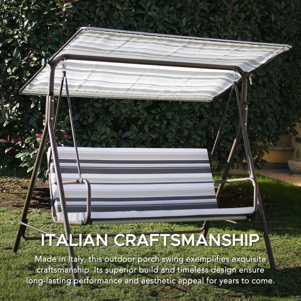 SUNJOY 2-Seat Outdoor Porch Swing with Adjustable Canopy and Removable Cushion - Stripe