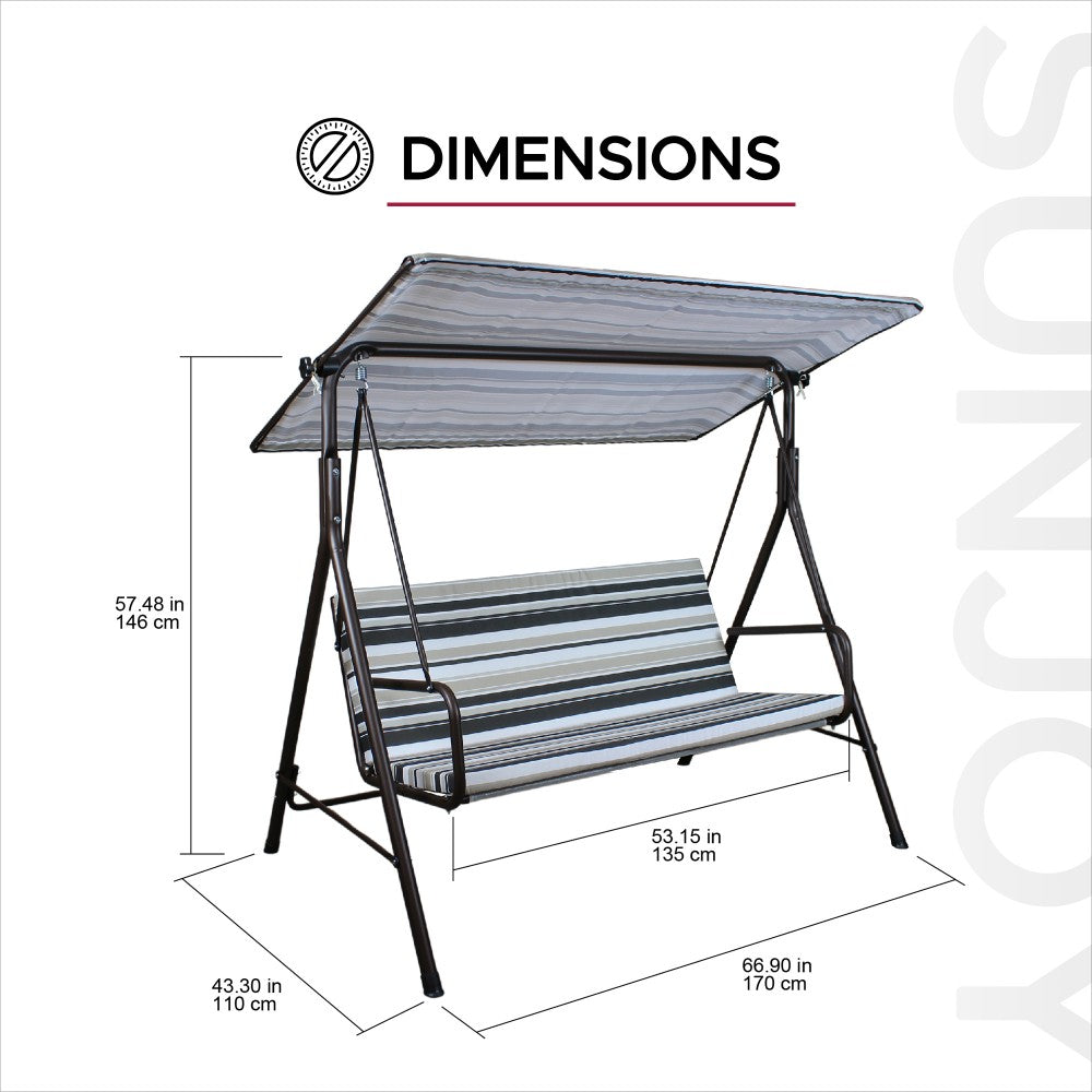 SUNJOY 2-Seat Outdoor Porch Swing with Adjustable Canopy and Removable Cushion - Stripe