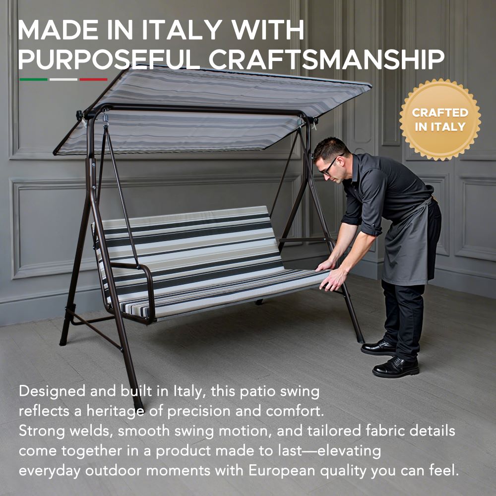 SUNJOY 2-Seat Italian-Made Patio Swing Chair with Adjustable Canopy and Cushions – Stripe