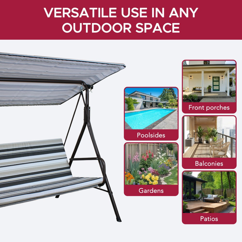 SUNJOY 2-Seat Outdoor Porch Swing with Adjustable Canopy and Removable Cushion - Stripe