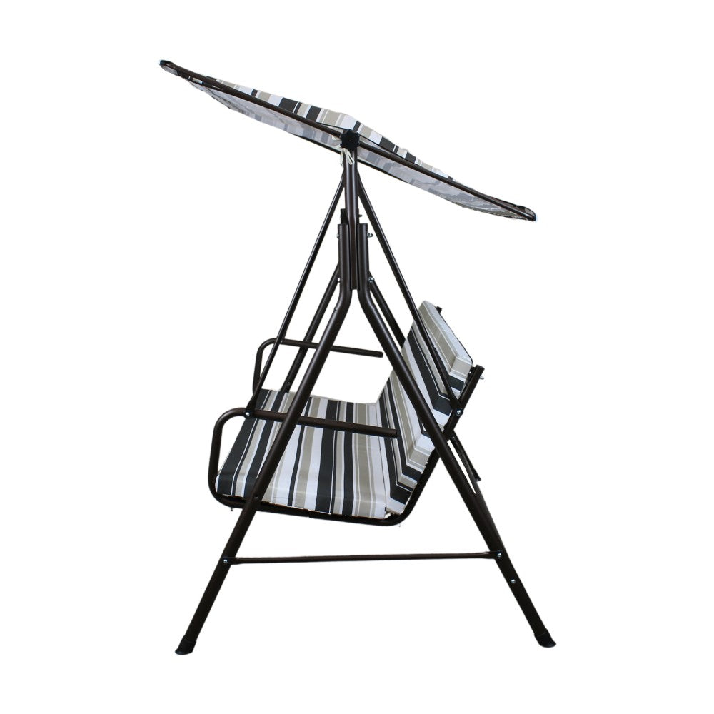 SUNJOY 2-Seat Outdoor Porch Swing with Adjustable Canopy and Removable Cushion - Stripe