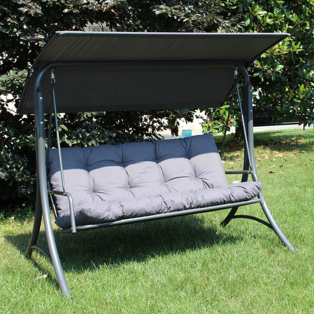 SUNJOY 3-Seat Outdoor Patio Swing with Adjustable Canopy and Removable Cushion - Gray