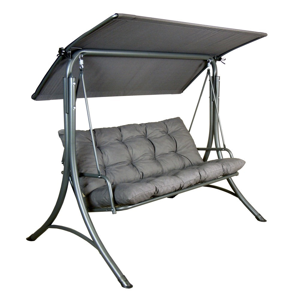 SUNJOY 3-Seat Outdoor Patio Swing with Adjustable Canopy and Removable Cushion - Gray