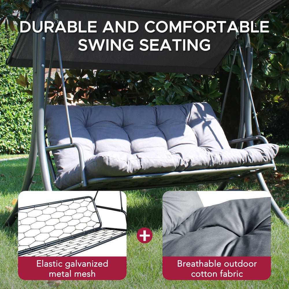 SUNJOY 3-Seat Outdoor Patio Swing with Adjustable Canopy and Removable Cushion - Gray