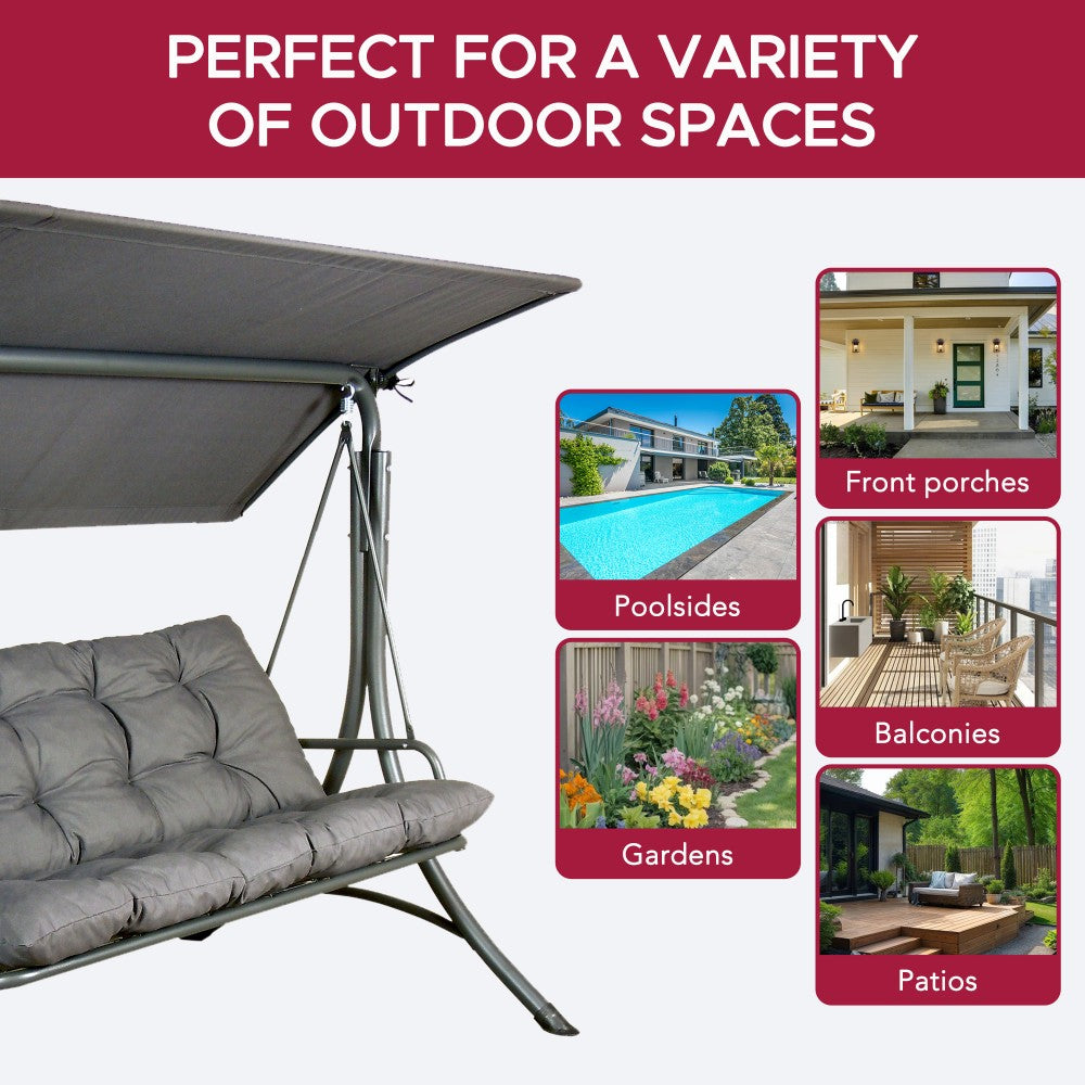 SUNJOY 3-Seat Outdoor Patio Swing with Adjustable Canopy and Removable Cushion - Gray