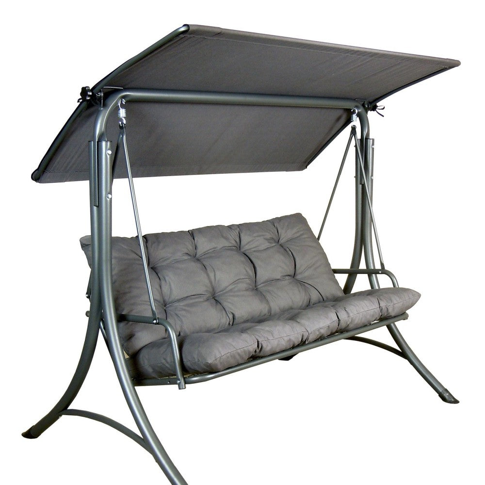SUNJOY 3-Seat Outdoor Patio Swing with Adjustable Canopy and Cushion - Gray