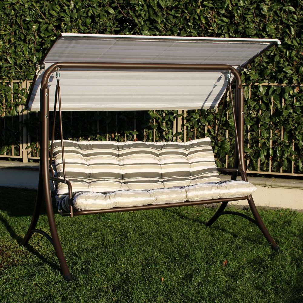 SUNJOY 3-Seat Outdoor Patio Swing with Adjustable Canopy and Cushion - Stripe