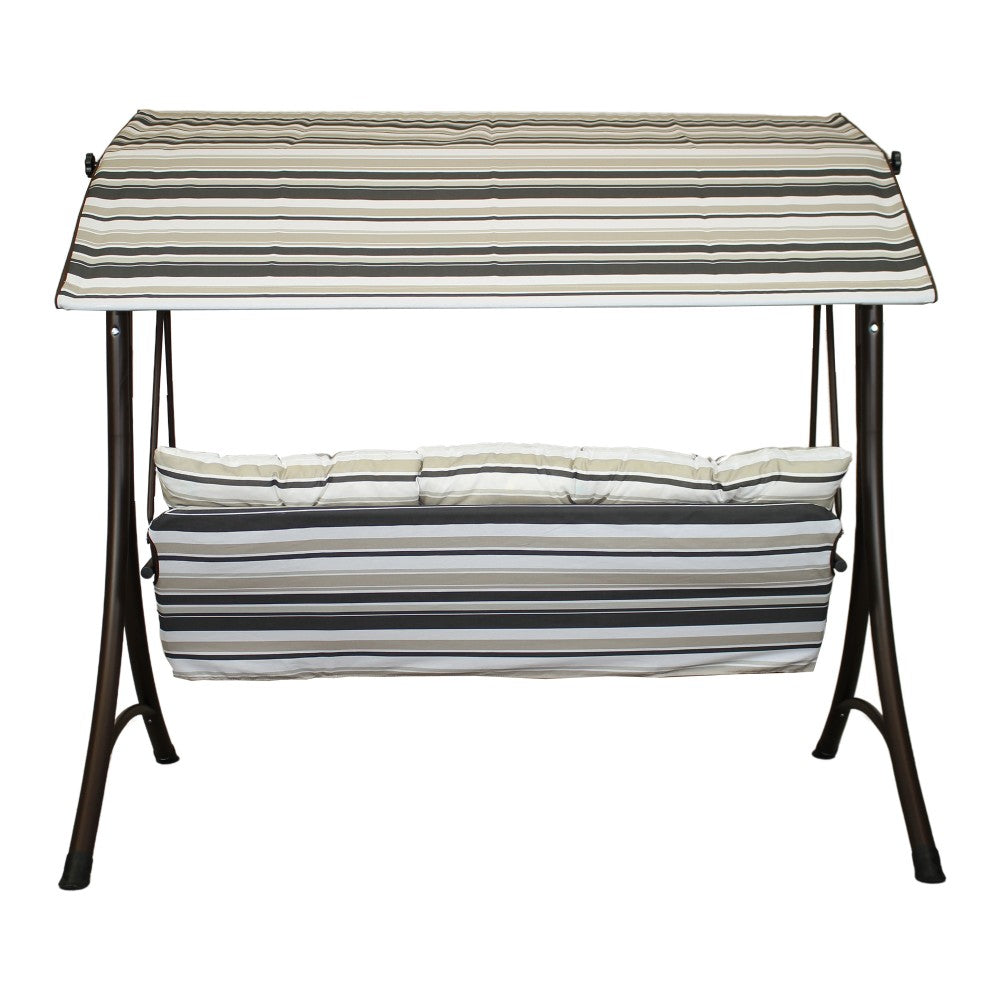 SUNJOY 3-Seat Outdoor Patio Swing with Adjustable Canopy and Cushion - Stripe