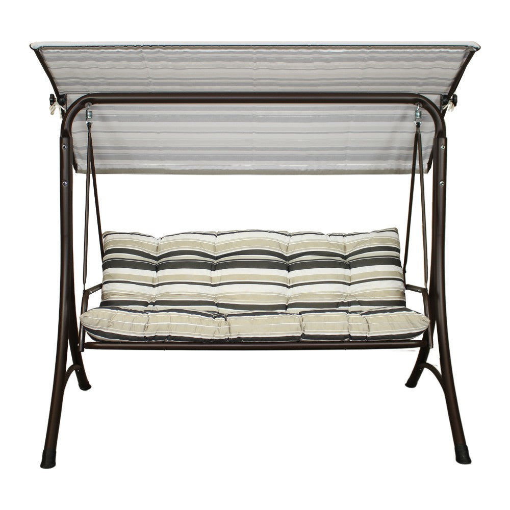 SUNJOY 3-Seat Outdoor Patio Swing with Adjustable Canopy and Cushion - Stripe