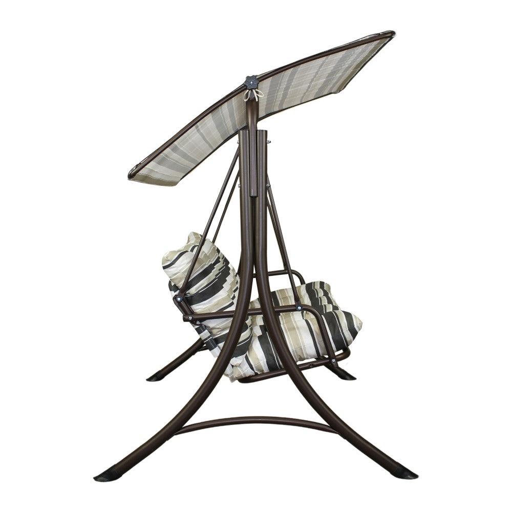 SUNJOY 3-Seat Outdoor Patio Swing with Adjustable Canopy and Cushion - Stripe