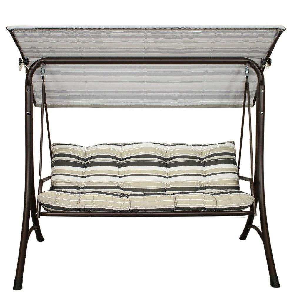 SUNJOY 3-Seat Outdoor Patio Swing with Adjustable Canopy and Cushion - Stripe