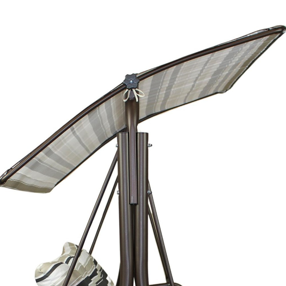 SUNJOY 3-Seat Outdoor Patio Swing with Adjustable Canopy and Cushion - Stripe