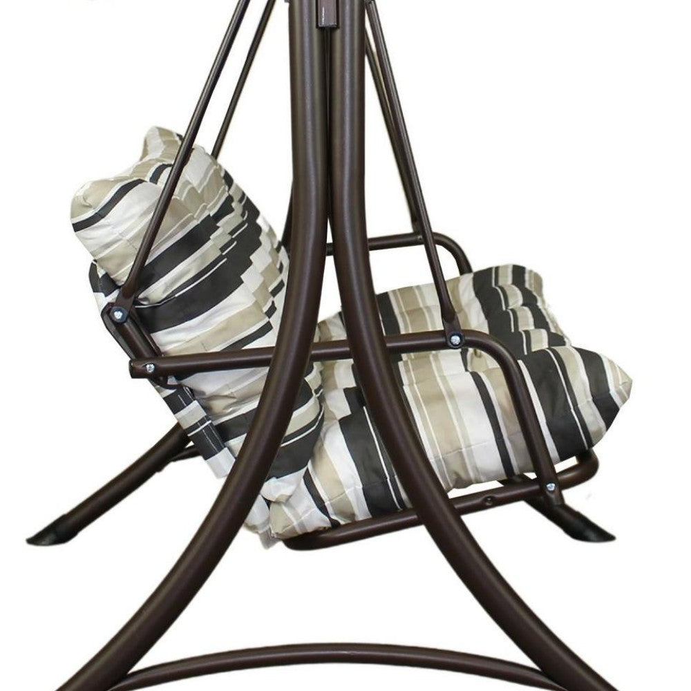 SUNJOY 3-Seat Outdoor Patio Swing with Adjustable Canopy and Cushion - Stripe