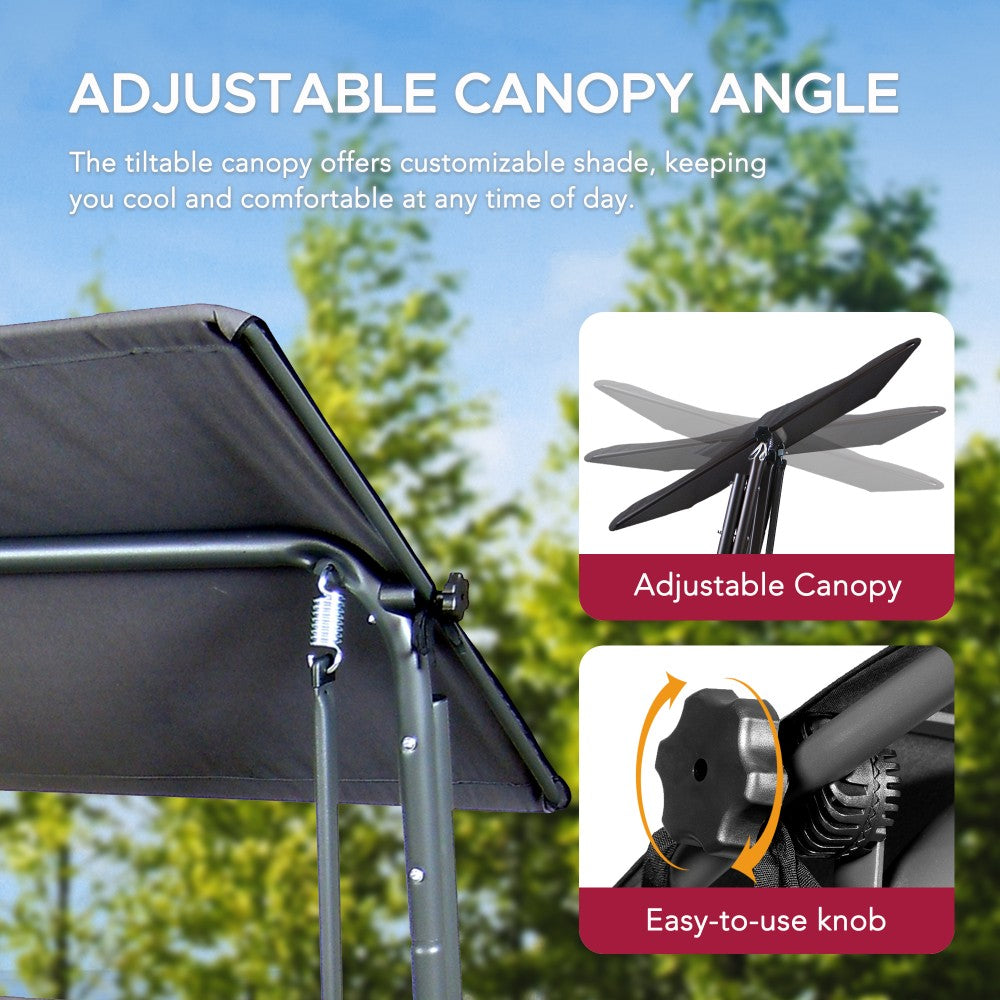 SUNJOY 4-Seat Outdoor Porch Swing and Bed with Adjustable Canopy and Cushion - Gray