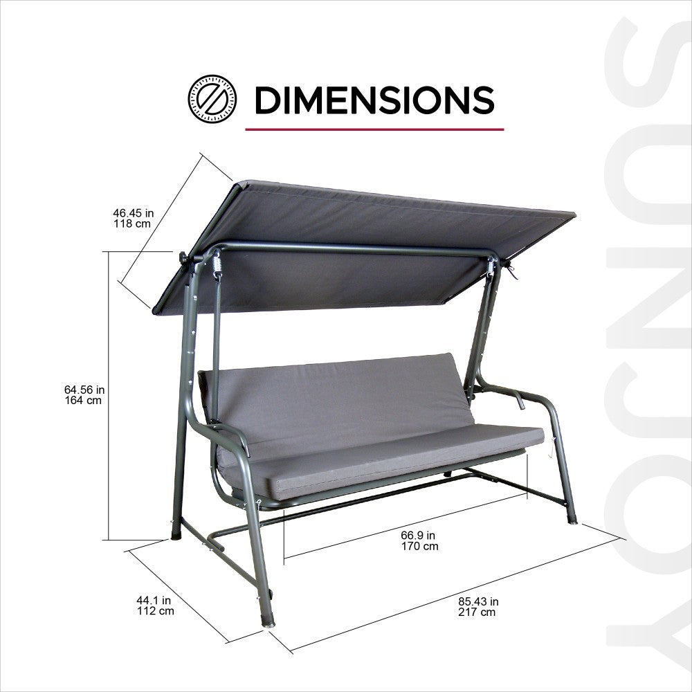 SUNJOY 4-Seat Outdoor Porch Swing and Bed with Adjustable Canopy and Cushion - Gray