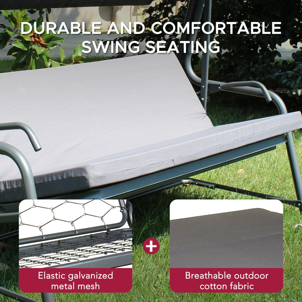 SUNJOY 4-Seat Outdoor Porch Swing and Bed with Adjustable Canopy and Cushion - Gray
