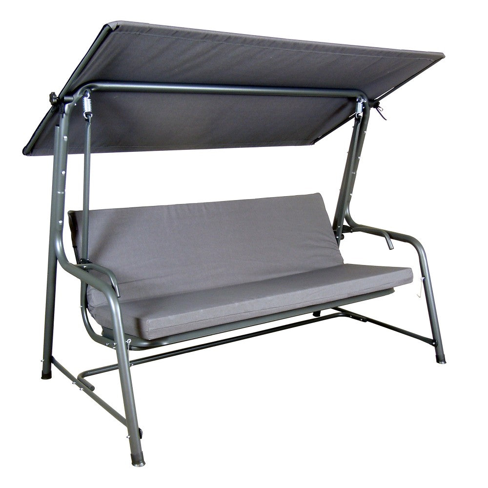 SUNJOY 4-Seat Outdoor Porch Swing and Bed with Adjustable Canopy and Cushion - Gray