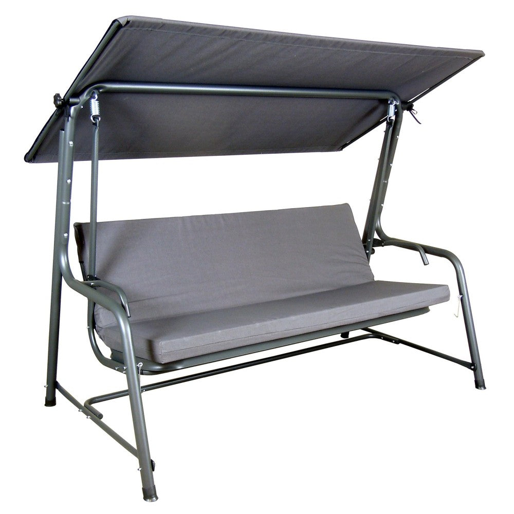 SUNJOY 4-Seat Outdoor Porch Swing and Bed with Adjustable Canopy and Cushion - Gray