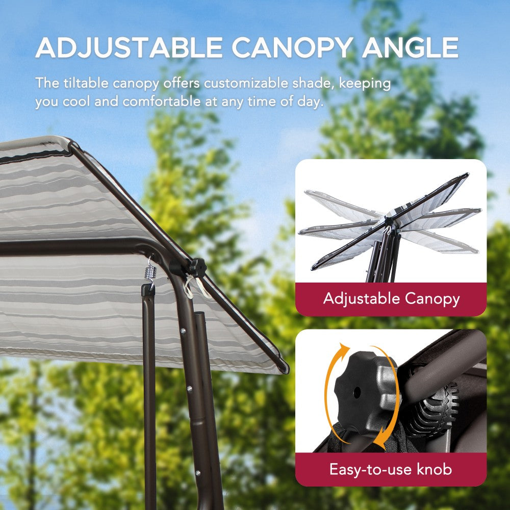 SUNJOY 4-Seat Outdoor Porch Swing and Bed with Adjustable Canopy and Cushion - Stripe