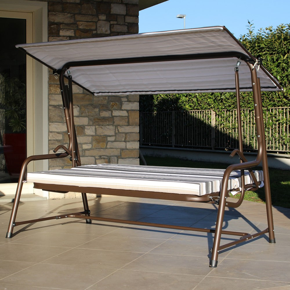 SUNJOY 4-Seat Outdoor Porch Swing and Bed with Adjustable Canopy and Cushion - Stripe
