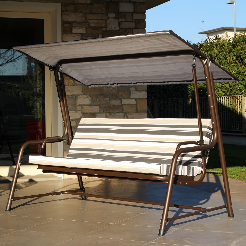 SUNJOY 4-Seat Outdoor Porch Swing and Bed with Adjustable Canopy and Cushion - Stripe